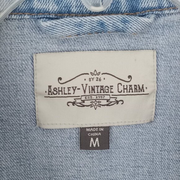 ASHLEY VINTAGE CHARM Faded Blue Denim Jean Jacket Womens Size Medium - Picture 7 of 8